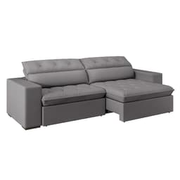 Sofá 4 Lugares Retrátil e Reclinável com USB Jazz Molas Suede Chumbo 250 cm