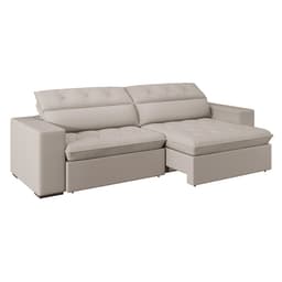 Sofá 4 Lugares Retrátil e Reclinável com USB Jazz Molas Suede Marfim 250 cm