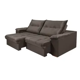 Sofá 4 lugares Retrátil e Reclinavél Dalas Veludo Marrom 250 cm