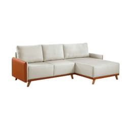 Sofá 5 Lugares Geribá com Chaise Direito Linho Bege e Caramelo