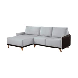 Sofá 5 Lugares Geribá com Chaise Esquerdo Linho Cinza Claro e Preto