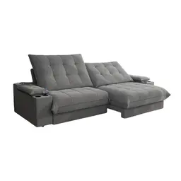 Sofá 5 Lugares Retrátil e Reclinável Volare com USB e Porta-Copos Linho Grafite