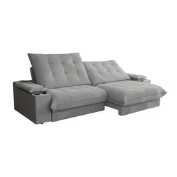 Sofá 5 Lugares Retrátil e Reclinável Volare com USB e Porta-Copos Linho Prata