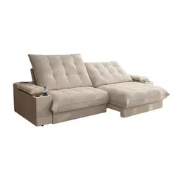 Sofá 5 Lugares Retrátil e Reclinável Volare com USB e Porta-Copos Veludo Areia