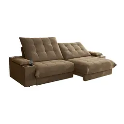 Sofá 5 Lugares Retrátil e Reclinável Volare com USB e Porta-Copos Veludo Castor