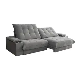 Sofá 5 Lugares Retrátil e Reclinável Volare com USB e Porta-Copos Veludo Cinza