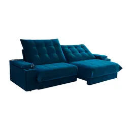 Sofá 5 Lugares Retrátil e Reclinável Volare com USB e Porta-Copos Veludo Marinho