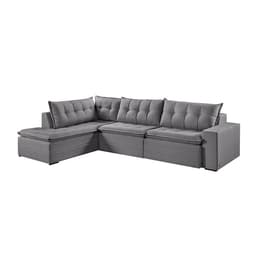 Sofá 6 Lugares Reclinável Presidente com Chaise Esquerdo Linho Cinza 296 cm