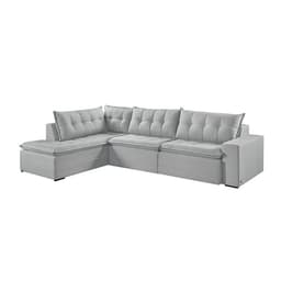 Sofá 6 Lugares Reclinável Presidente com Chaise Esquerdo Linho Gelo 316 cm