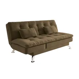Sofá-Cama Casal 3 Lugares Amanda Suede Castanho