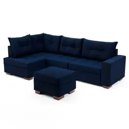 Sofá de Canto 7 Lugares Glória Suede Azul