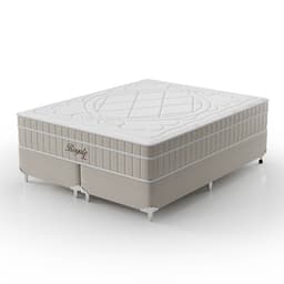 Cama Box Queen Royale com Colchão Queen Molas Ensacadas Bege e Branca