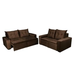 Conjunto de Sofá 2 e 3 Lugares Retrátil Paraty Suede Chocolate