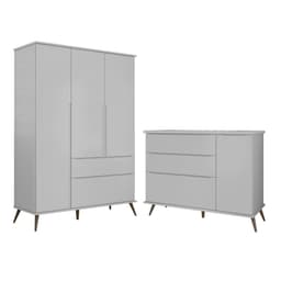 Jogo De Quarto Infantil Guarda Roupa 3 Portas e Cômoda 1 Porta 3 Gavetas 100% Mdf P04 Mel Branco - Mpozenato