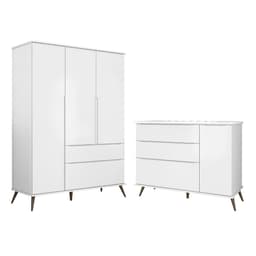 Jogo De Quarto Infantil Guarda Roupa 3 Portas e Cômoda 1 Porta 3 Gavetas 100% Mdf P04 Mel Branco - Mpozenato