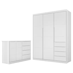 Jogo de Quarto Infantil Guarda Roupa 2 Portas e Cômoda 4 Gavetas Lua P04 Branco - Mpozenato
