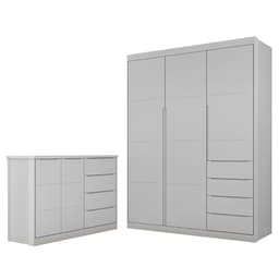 Jogo de Quarto Infantil Guarda Roupa 2 Portas e Cômoda 4 Gavetas Lua P04 Cinza - Mpozenato