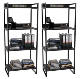 Kit 2 Estante Livreiro Multiuso Prisma Estilo Industrial 60cm 4 Prateleiras C08 Preto Onix - Mpozenato