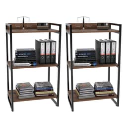 Kit 2 Estantes Livreiro Multiuso Prisma Estilo Industrial 60cm 3 Prateleiras C08 Nogal - Mpozenato