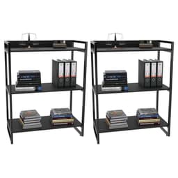 Kit 2 Estantes Livreiro Multiuso Prisma Estilo Industrial 80cm 3 Prateleiras C08 Preto Onix - Mpozenato