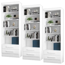 Kit 3 Estantes Livreiro Multiuso 2 Gavetas e 5 Prateleiras Fancy Q01 Branco - Mpozenato