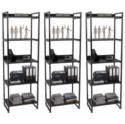 Kit 3 Estantes Livreiro Multiuso Prisma Estilo Industrial 60cm 5 Prateleiras C08 Preto Onix - Mpozenato