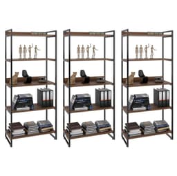 Kit 3 Estantes Livreiro Multiuso Prisma Estilo Industrial 80cm 5 Prateleiras C08 Nogal - Mpozenato