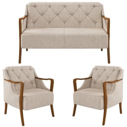 Kit Namoradeira 135cm e 2 Poltronas Decorativas Capitonê Lapa M22 Linho Cinza - Mpozenato