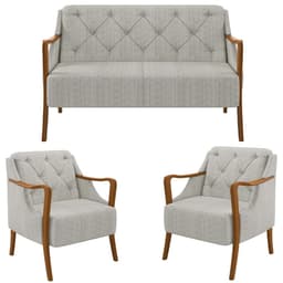 Kit Namoradeira 135cm e 2 Poltronas Decorativas Capitonê Lapa M22 Linho Cru - Mpozenato