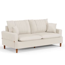 Sofá 180cm 3 Lugares com Almofadas Pés Curvos Veras Linho D05 Cru - Mpozenato