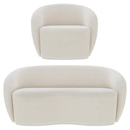 Sofá 2 Lugares Living 160cm e 1 Poltrona Giratória Garbin K04 Bouclê Bege - Mpozenato