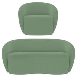 Sofá 2 Lugares Living 160cm e 1 Poltrona Giratória Garbin K04 Bouclê Verde - Mpozenato