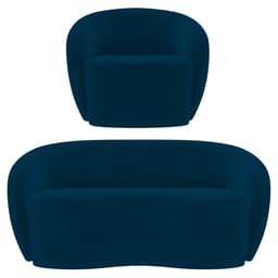 Sofá 2 Lugares Living 160cm e 1 Poltrona Giratória Garbin K04 Veludo Azul Marinho - Mpozenato