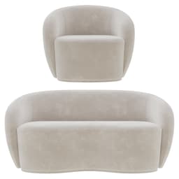 Sofá 2 Lugares Living 160cm e 1 Poltrona Giratória Garbin K04 Veludo Bege - Mpozenato