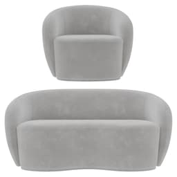 Sofá 2 Lugares Living 160cm e 1 Poltrona Giratória Garbin K04 Veludo Cinza - Mpozenato