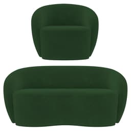 Sofá 2 Lugares Living 160cm e 1 Poltrona Giratória Garbin K04 Veludo Verde - Mpozenato