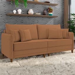 Sofá 4 Lugares Living 252cm Pé Madeira Zoe Linho Terracota Z08 - Mpozenato