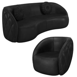 Sofá Decorativo 3 Lugares 288cm com Almofadas e Poltrona Zion M22 Sintético Preto - Mpozenato