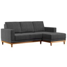 Sofá Living 200cm 3 Lugares Com Chaise Direito Kayrós D05 Linho Chumbo - Mpozenato