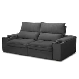 Sofá Retrátil 3 Lugares com Porta Copo 210cm Andes F05 Veludo Grafite - Mpozenato