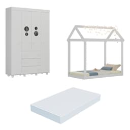 Cama Infantil Montessoriana com Colchão Incluso e Guarda-Roupas Pimpolho Multimóveis MX4280 Branco