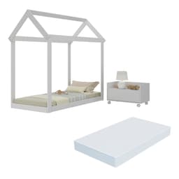 Cama Infantil Montessoriana com Colchão Incluso e Mesa de Cabeceira Bambolê Multimóveis MX4286 Branco