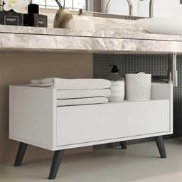 Gabinete Balcão Banheiro 80 cm c/ Pés Retrô Multimóveis Branco/Preto