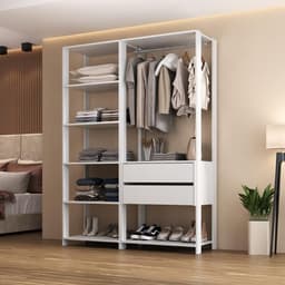 Guarda-Roupas Closet Modulado 135cm 2 Peças com 2 Gavetas e Cabideiro Multimóveis MP4320 Branco