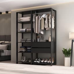 Guarda-Roupas Closet Modulado 135cm 2 Peças com 2 Gavetas e Cabideiro Multimóveis MP4320 Preto