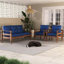 Jogo Sofá Madeira Maciça 3 Lugares e 2 Poltronas Liz Multimóveis VCR7001 - Imbuia/Azul