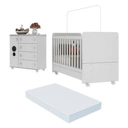 Quarto Infantil Berço com Colchão Incluso e Cômoda Multimóveis Pimpolho FG3570 Branco