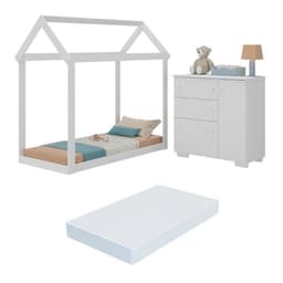 Quarto Infantil Cama Montessoriana/Colchão/Cômoda Flex Algodão Doce Multimóveis MX4278 Branco