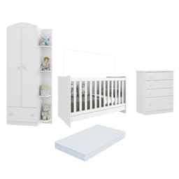 Quarto Infantil Completo Berço 4x1 c/ Colchão/Guarda-Roupa/Cômoda Multimóveis João e Maria FG3032 Bc