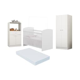 Quarto Infantil Completo Berço com Colchão Incluso Guarda-Roupa e Cômoda Multimóveis MP4359 Branco